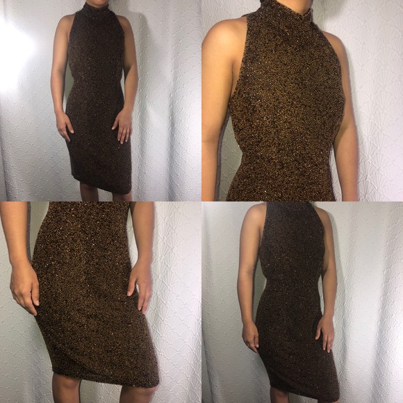 Tootsies bronze pure silk & beading open back mini - Picture 2 of 5